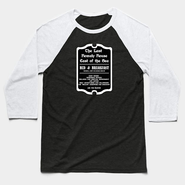 The Last Homely House East of the Sea Bed & Breakfast (Black and White, Dark Background)) Baseball T-Shirt by caseofstyle